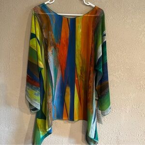 Lior Paris Sheer Colorful Womens Top SzL/Onesize NWT Flowy Casual Beachy